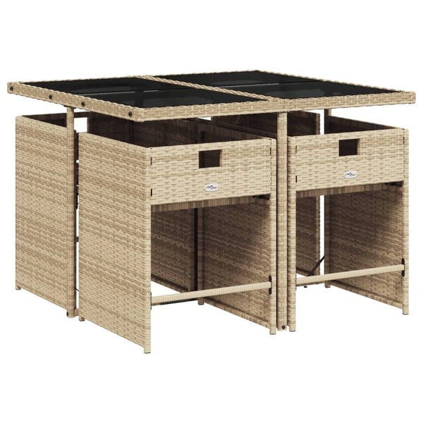 vidaXL spisebordssæt til haven 5 dele med hynder polyrattan beige