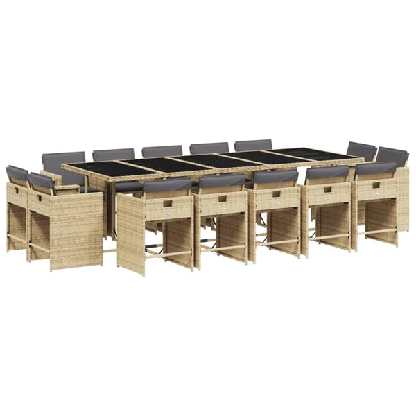 vidaXL spisebordssæt til haven 15 dele med hynder polyrattan beige