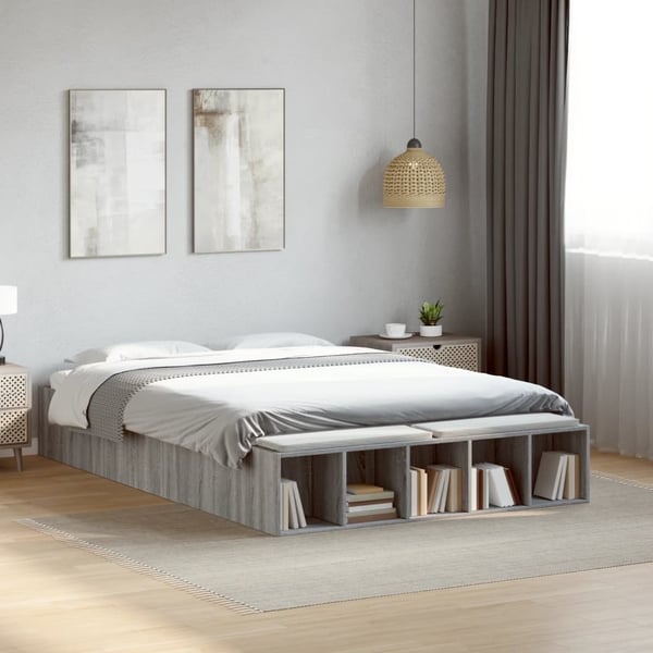 vidaXL Sängynrunko harmaa Sonoma 135x190 cm tekninen puu