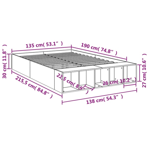 vidaXL Sengeramme betonggrå 135x190 cm konstruert tre