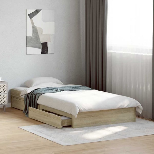 vidaXL Sängram med lådor sonoma-ek 90x190 cm konstruerat trä
