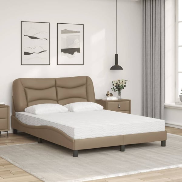 vidaXL seng med madras Hvar 140x190 cm kunstlæder cappuccinofarvet