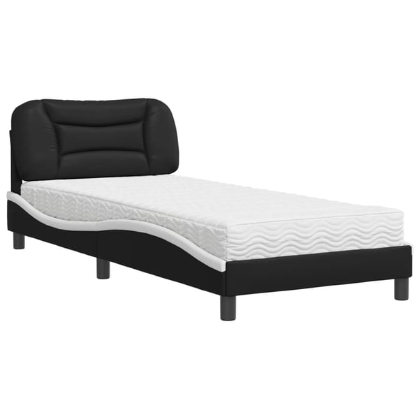 vidaXL seng med madras Hvar 90x190 cm kunstlæder sort og hvid