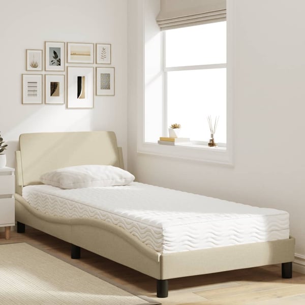 vidaXL seng med madras Dover 90x190 cm stof cremefarvet
