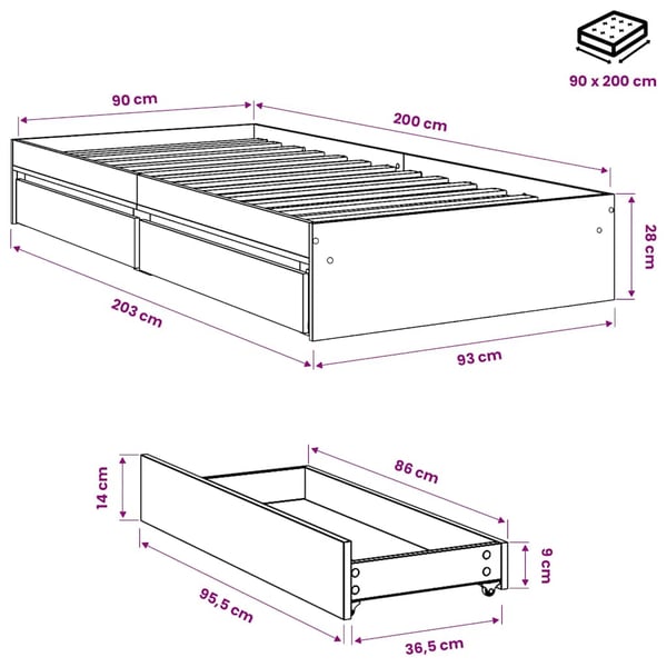 vidaXL sengeramme 90x200 cm konstrueret træ hvid