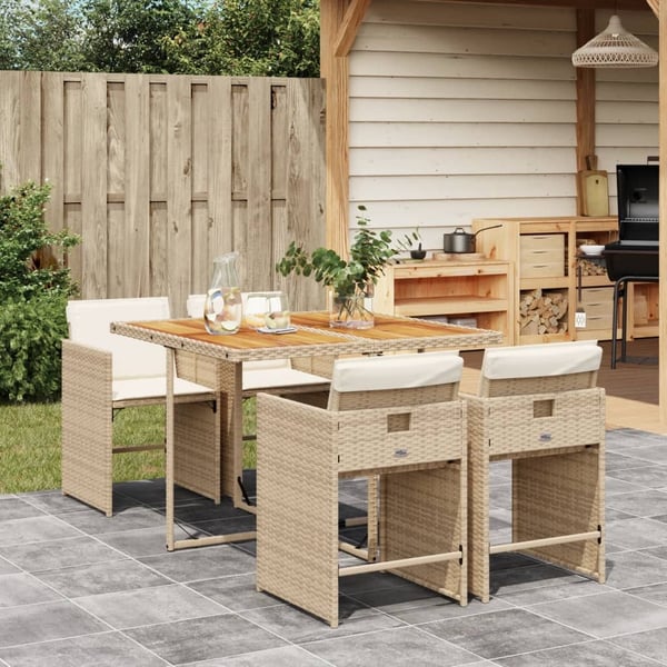 vidaXL spisebordssæt til haven 5 dele med hynder polyrattan beige