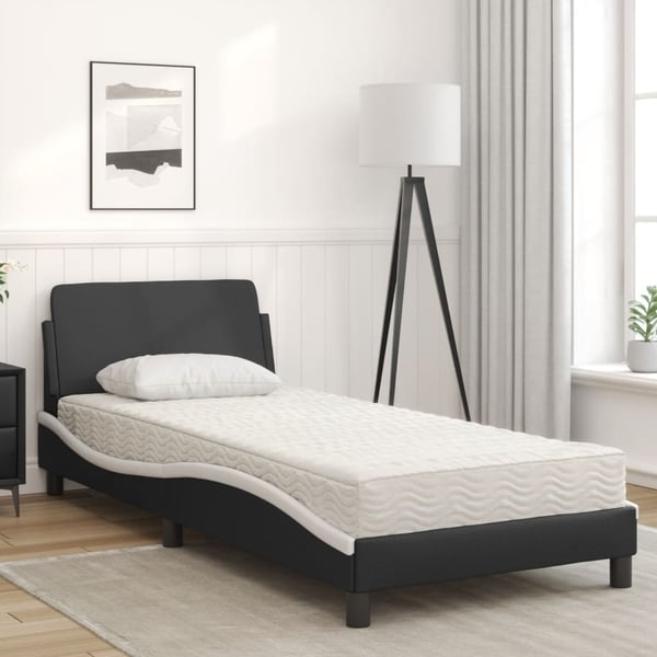 vidaXL seng med madras Dover 90x190 cm kunstlæder sort og hvid