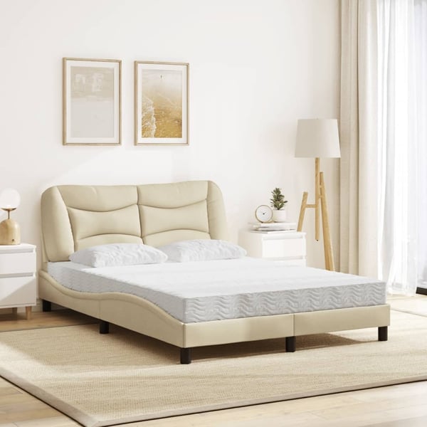 vidaXL Seng med madras 140x190 cm stof cremefarvet