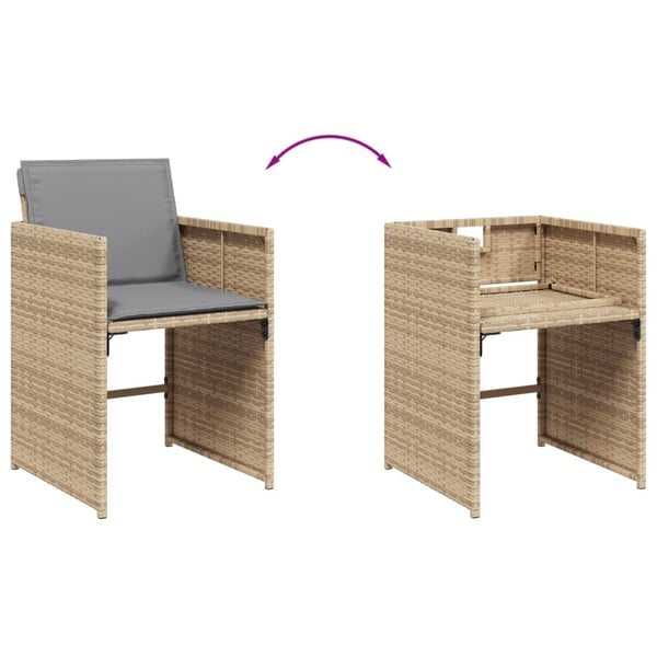 vidaXL spisebordssæt til haven 7 dele med hynder polyrattan beige