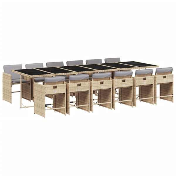vidaXL Matgrupp för trädgården med dynor 13delar mixbeige konstrotting