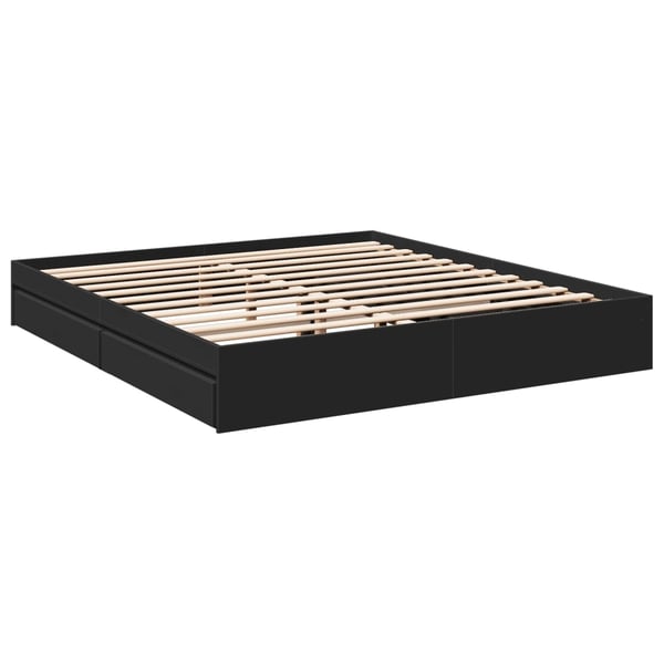 vidaXL sengeramme med skuffer 200x200 cm konstrueret træ sort