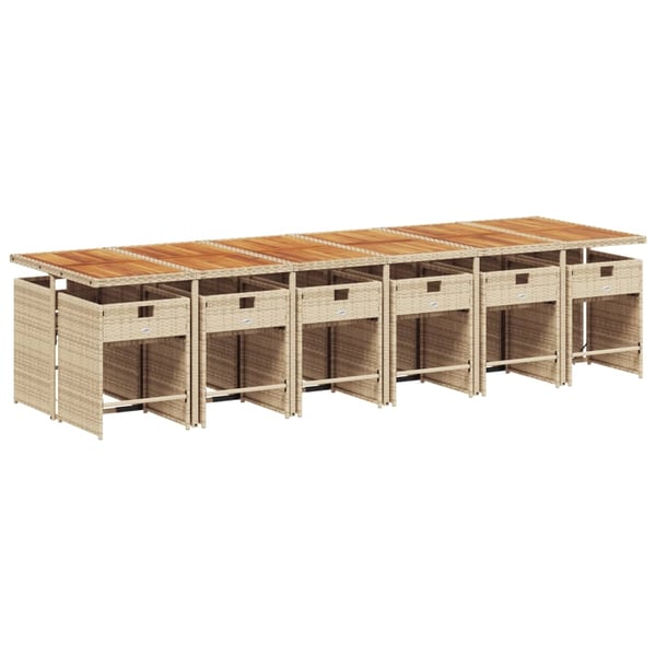 vidaXL spisebordssæt til haven 13 dele med hynder polyrattan beige