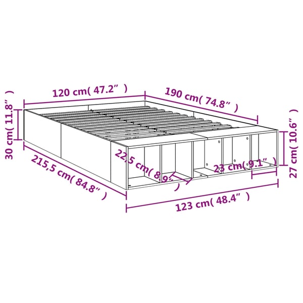 vidaXL Sengeramme betonggrå 120x190 cm konstruert tre
