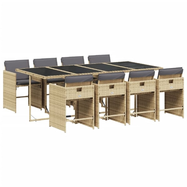 vidaXL Matgrupp för trädgården med dynor 9 delar mixbeige konstrotting