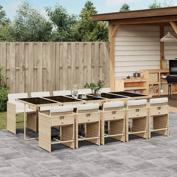 vidaXL spisebordssæt til haven 11 dele med hynder polyrattan beige