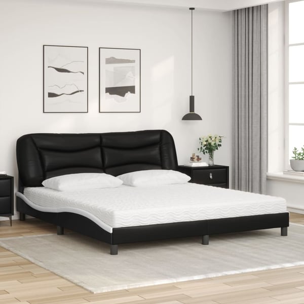 vidaXL seng med madras Hvar 180x200 cm kunstlæder sort og hvid