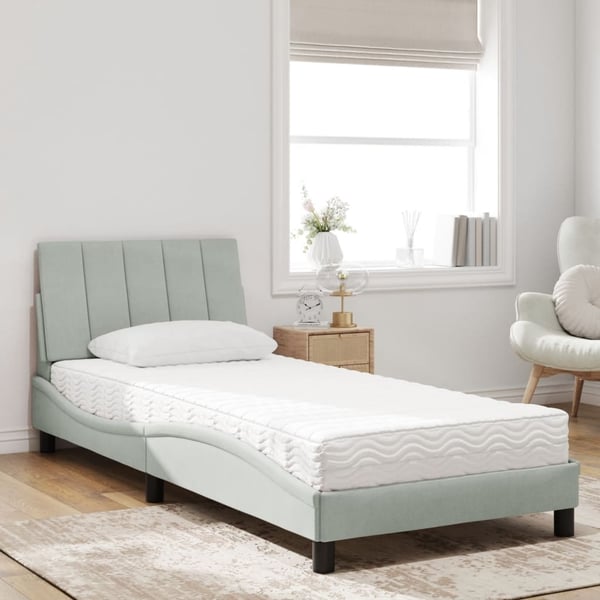 vidaXL seng med madras Hanko 90x190 cm velour lysegrå