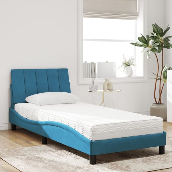vidaXL seng med madras Hanko 90x190 cm velour blå