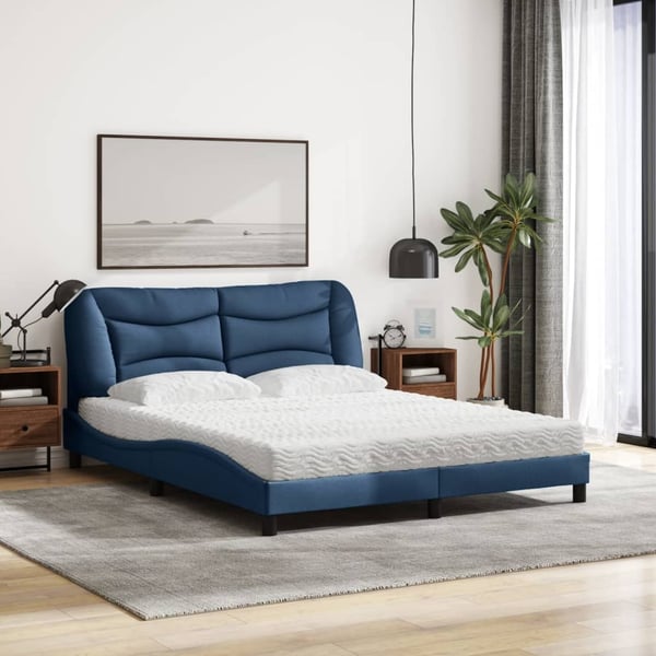 vidaXL seng med madras Hvar 160x200 cm stof blå