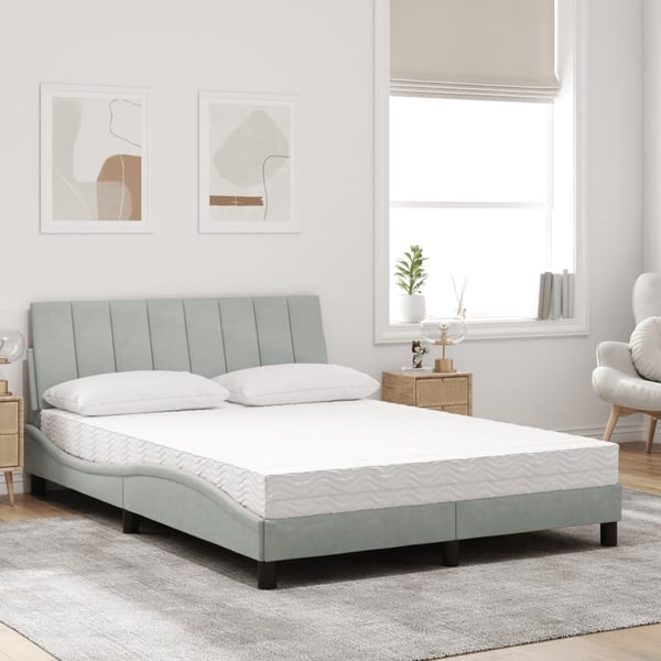 vidaXL seng med madras Hanko 140x190 cm velour lysegrå