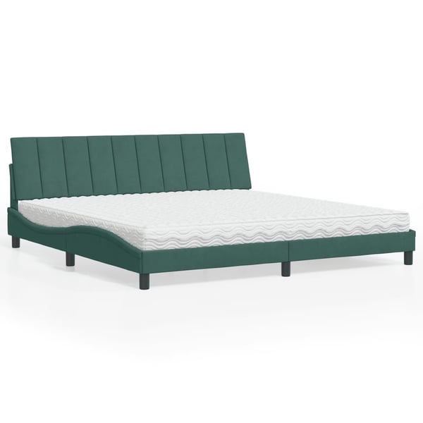 vidaXL seng med madras Hanko 200x200 cm velour mørkegrøn
