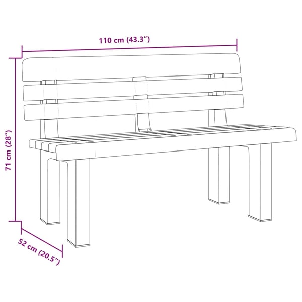 vidaXL Hagebenk hvit 110x52x71 cm polypropylen