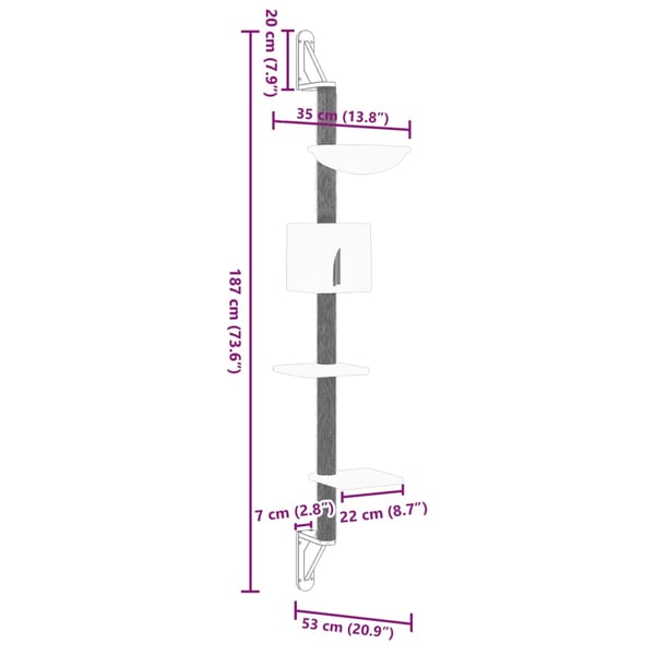 vidaXL Kissan raapimispuu seinälle tummanharmaa 187 cm