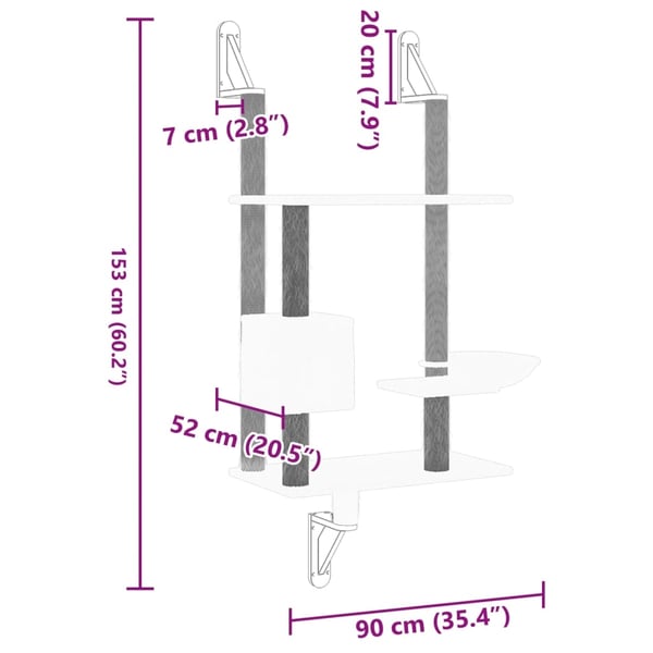 vidaXL Kissan raapimispuu seinälle tummanharmaa 153 cm