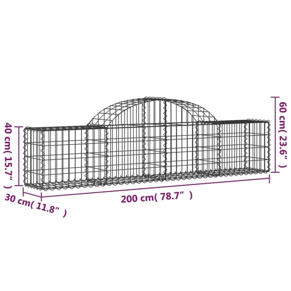vidaXL buede gabionkurve 30 stk. 200x30x40/60 cm galvaniseret jern