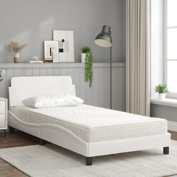 vidaXL seng med madras Dover 100x200 cm kunstlæder hvid