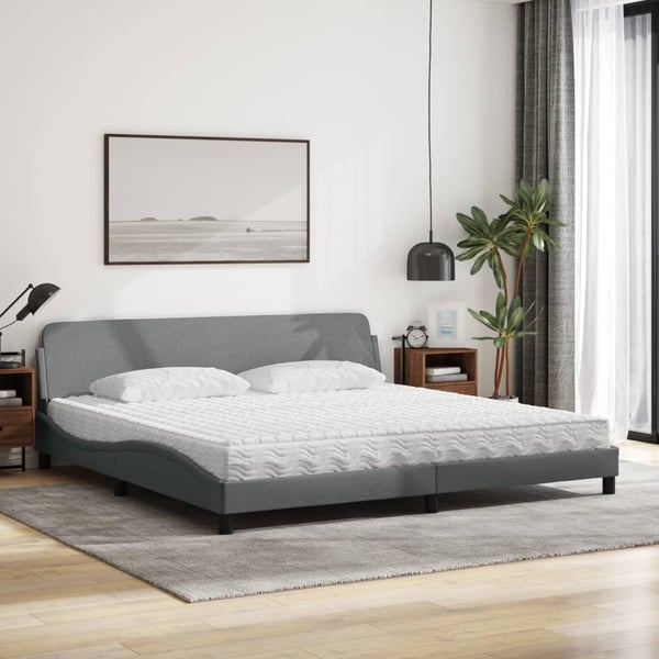vidaXL seng med madras Dover 200x200 cm stof lysegrå