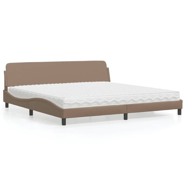 vidaXL seng med madras Dover 200x200 cm kunstlæder cappuccinofarvet