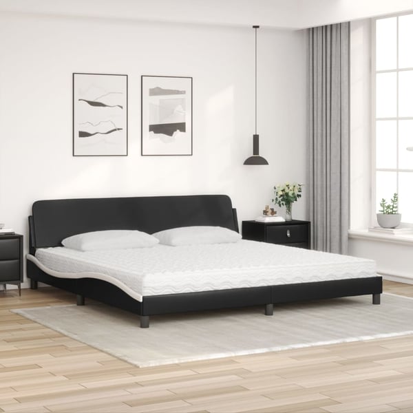 vidaXL seng med madras Dover 200x200 cm kunstlæder sort og hvid