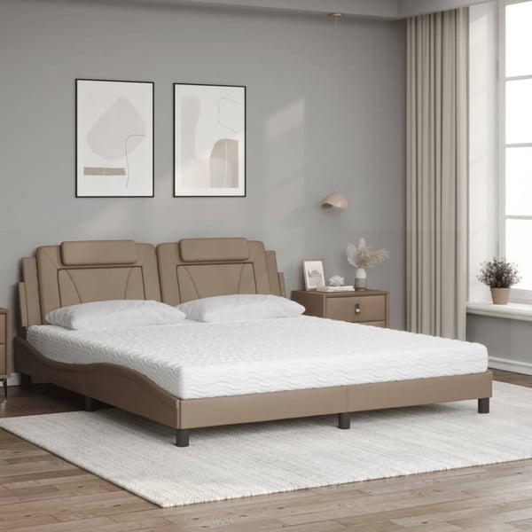 vidaXL seng med madras 180x200 cm kunstlæder cappuccinofarvet