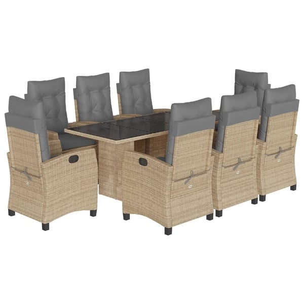 vidaXL spisebordssæt til haven 9 dele med hynder polyrattan beige