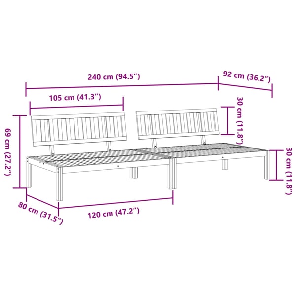 vidaXL midtermoduler 2 stk. til pallesofa massivt akacietræ