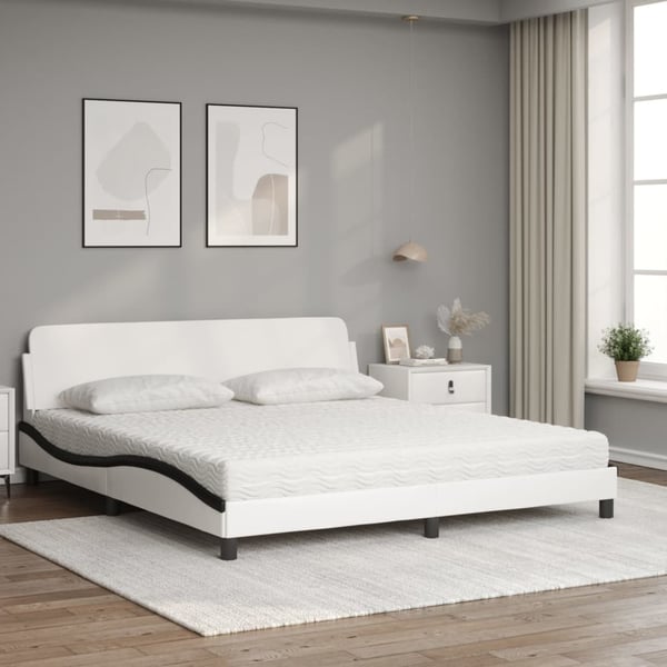vidaXL seng med madras Dover 180x200 cm kunstlæder hvid og sort