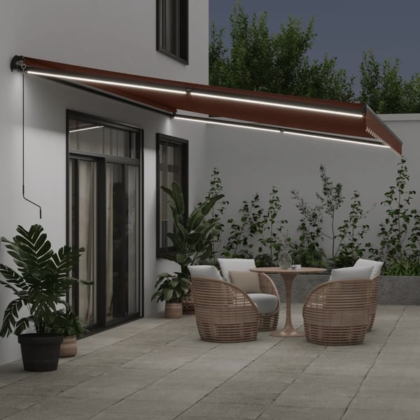 vidaXL Manuell uttrekkbar markise med LED brun 500x350 cm