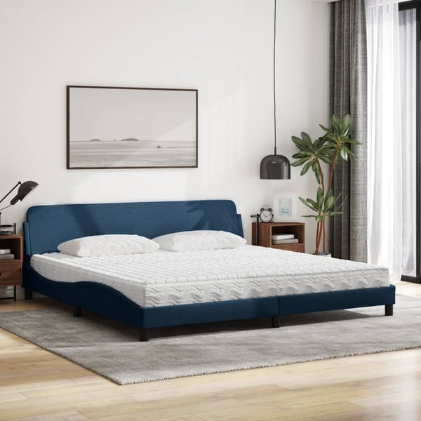 vidaXL seng med madras Dover 200x200 cm stof blå
