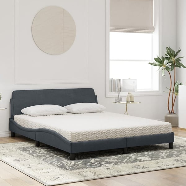 vidaXL seng med madras Dover 160x200 cm velour mørkegrå