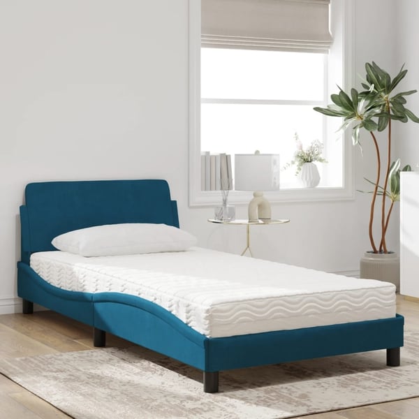vidaXL seng med madras Dover 100x200 cm velour blå
