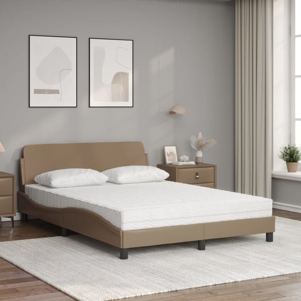vidaXL seng med madras Dover 140x190 cm kunstlæder cappuccinofarvet