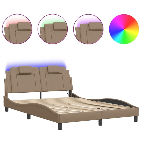 vidaXL sengeramme Viana med LED uden madras 140x200 cm cappuccinofarvet
