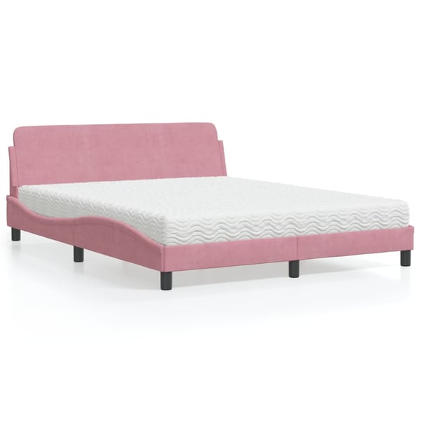 vidaXL seng med madras Dover 160x200 cm velour lyserød