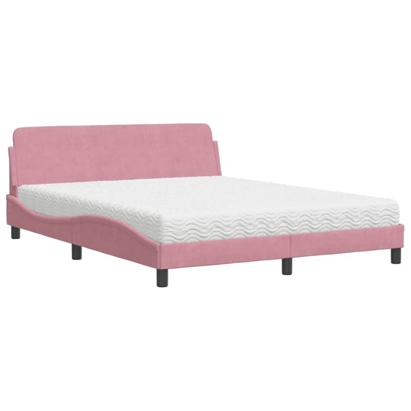 vidaXL seng med madras Dover 160x200 cm velour lyserød