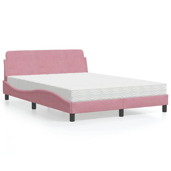 vidaXL seng med madras Dover 140x200 cm velour lyserød