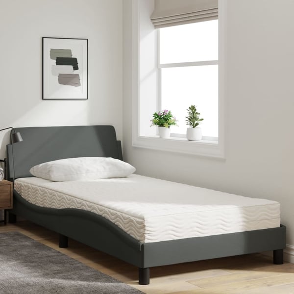 vidaXL seng med madras Dover 100x200 cm stof mørkegrå