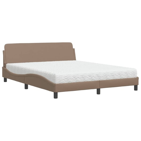 vidaXL seng med madras Dover 160x200 cm kunstlæder cappuccinofarvet