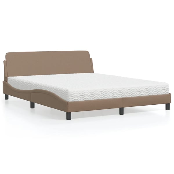 vidaXL seng med madras Dover 160x200 cm kunstlæder cappuccinofarvet