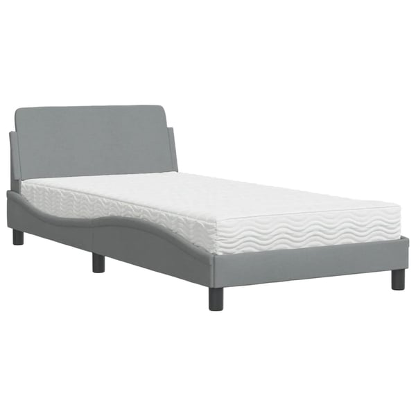 vidaXL Bed with Mattress "Dover" Light Grey 100x200 cm Fabric